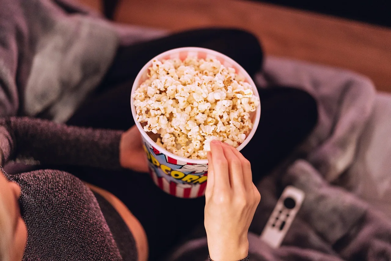 popcorn, girl, food, eating, watching, woman, female, tv, television, snack, entertainment, movie, closeup, popcorn, popcorn, popcorn, popcorn, popcorn