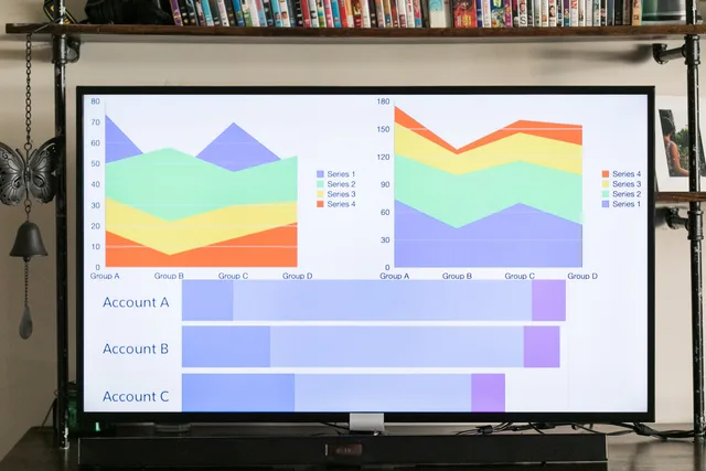 Television displaying colorful charts and graphs in a cozy indoor setting. Why connected TV advertising measurement needs a plan before launch